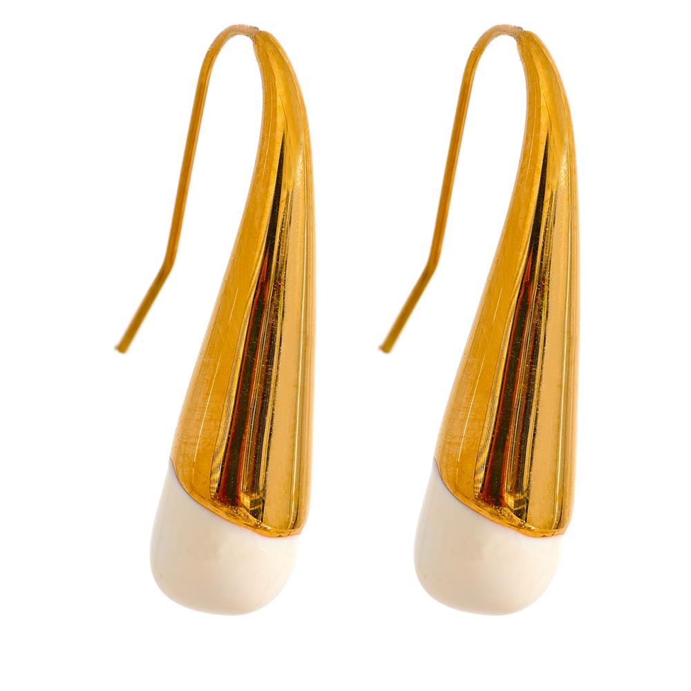 Yhpup 316l Stainless Steel Enamel Water Drop Geometric Charms Earrings Fashion Trendy Golden Texture Jewelry Women Bijoux