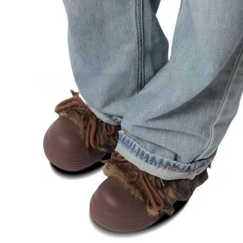 

Женские толстые зимние ботинки, новые зимние ботинки с круглым носком, плюшевые передние ремни, мягкая подошва, нескользящая, износостойкая хлопковая обувь 40