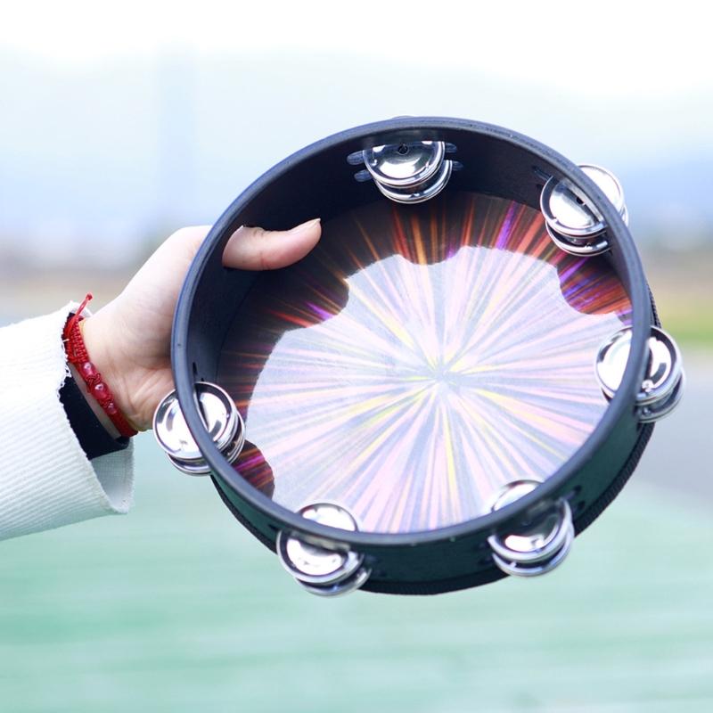 Colorful Bells Drum Handheld Tambourine Freestyles Hand Bells Musical Percussion Instrument for Family Party Child