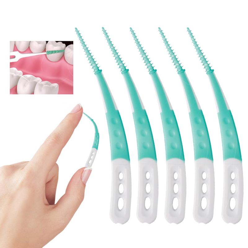 12Pcs Silicone Interdental Brushes With Thread Oral Cleaning Tools Reusable Toothpicks