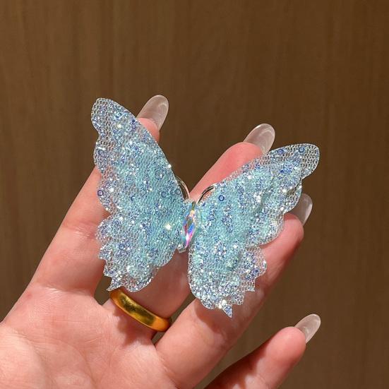 Hair Clip Rhinestones Inlaid Gradient Mesh Yarn 3D Butterfly Decor Side Bang Hair Pin Fairy Girl Hair Accessories