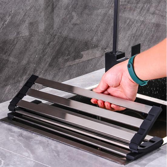 Foldable Sink Drying Rack Detachable Metal Tube Drying Rack with Silicone Cuttable Edge Dish Drying Rack for Kitchen Countertop