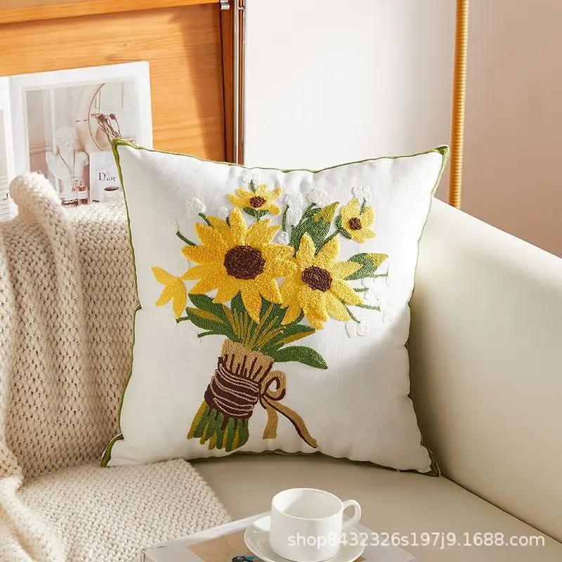 45X45Embroidery Pillowcase Pillow Cover Luxury Flower Nordic Vintage Style Cushion Covers Home Living Room Sofa Couch Seat Decor