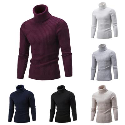 Casual Men Autumn Solid Color Turtle Neck Ribbed Twist Sweater Bottoming Shirt