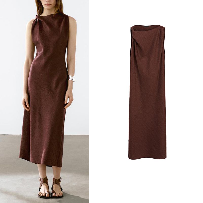 MD Summer New Arrival Women's Clothing French Fancy Minimalist Neckline Design Sleeveless Dress 6640587