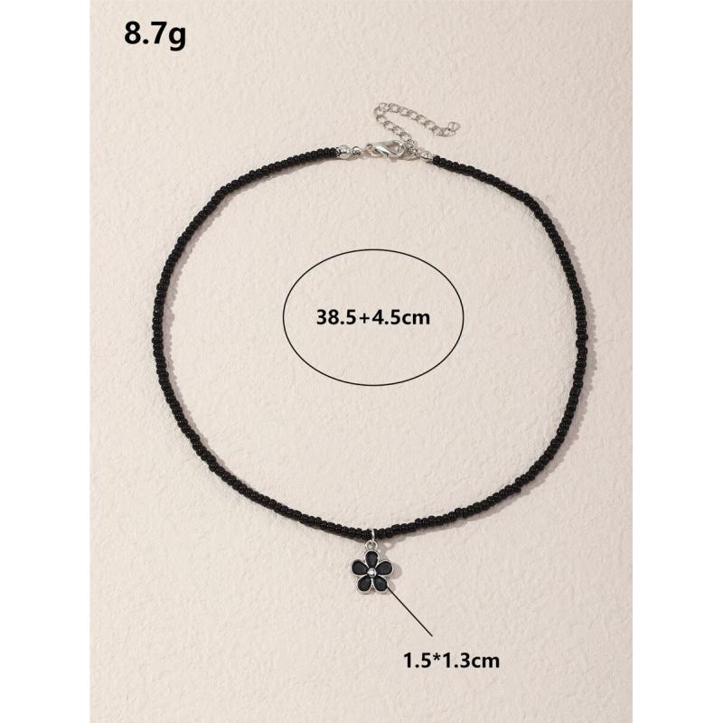1pc Dainty Flower Charm Beaded Necklace, Perfect for Valentines & Everyday Sweet Style