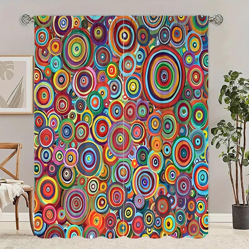 2pcs- Colorful romantic circular polyester material curtains, bathroom, bedroom, family room, and family room area decorative curtains