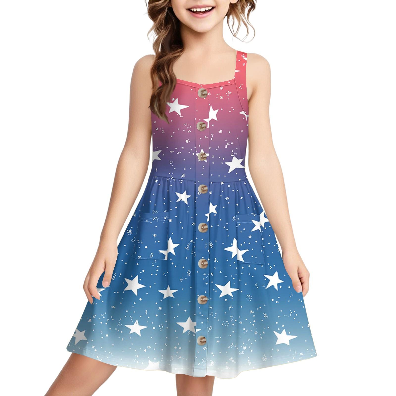 

Детская рубашка на пуговицах, без манжет, с карманом, повседневное платье-сарафан с принтом ко Дню Независимости 120