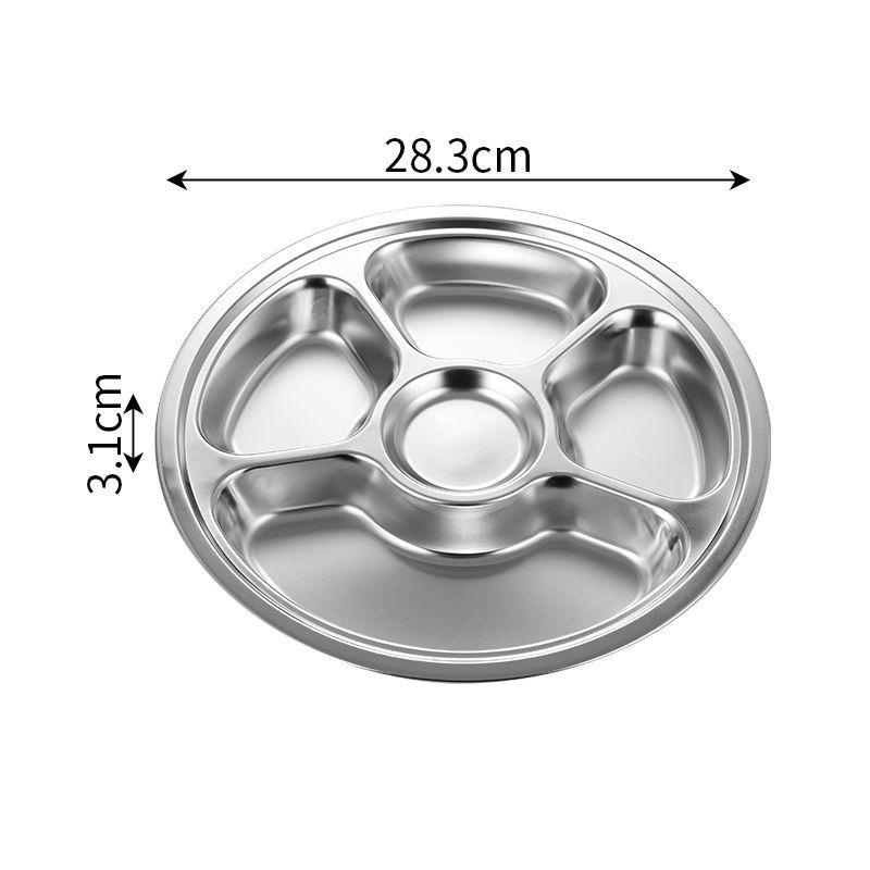 Stainless Steel Round Serving Tray Divided Food Dinner Plates Canteen Lunch Dishes Container Home Dinnerware