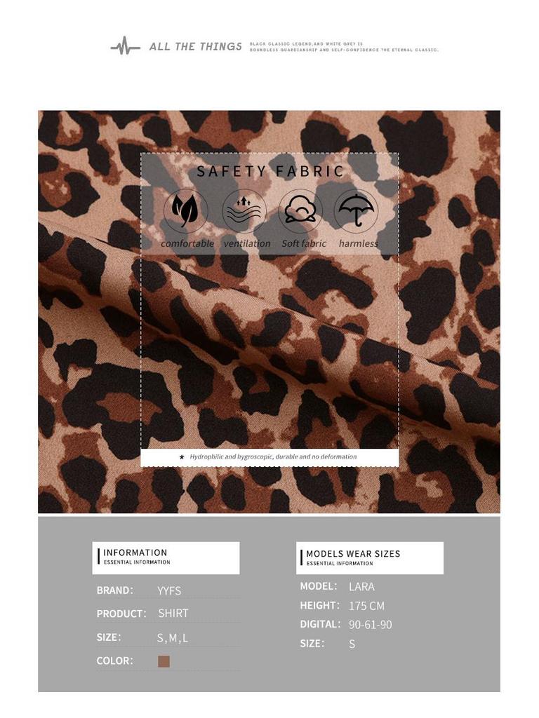 2025 Spring Leopard Print Chiffon Long-Sleeve Women's Pullover Shirt