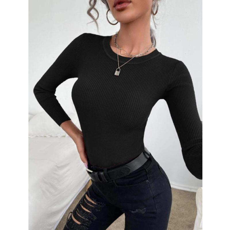 Autumn Winter Pullover Tops Women's Bottoming Sweater Fashion Long Sleeve Blouse Ribbed Knitted Casual Jumper Sweaters