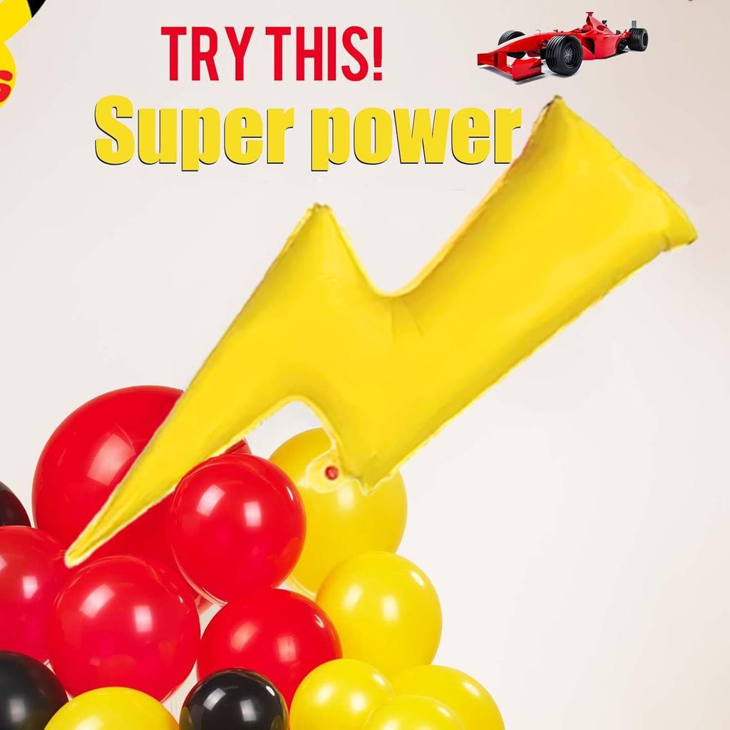 Red black yellow balloon garland kit 124pcs with large lightining Starburst mylar balloons for Carnival Cartoon theme Race Car Party Theme birthday