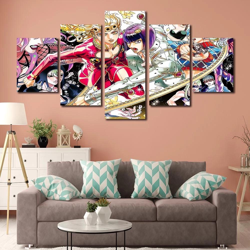 Wall Art Posters HD Print 5 Pieces Manga Girl Jojo Picture Home Decor Living Room Anime Characters Canvas Painting Modular Frame