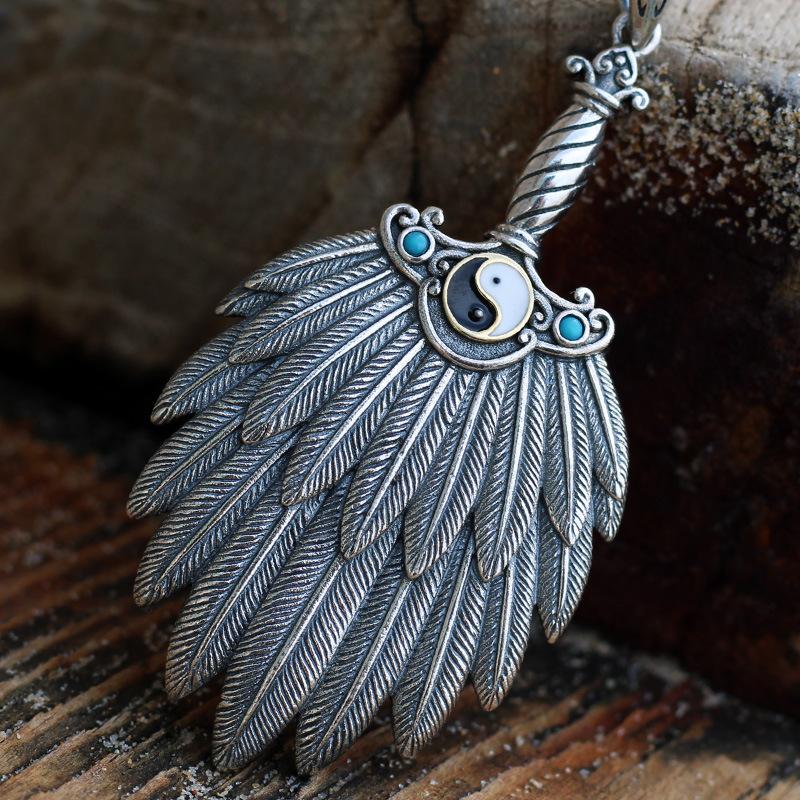 Tai Chi Feather Fan Small Fan Pendant Necklace Hanfu Accessories Fan Antique Style Retro Pendant