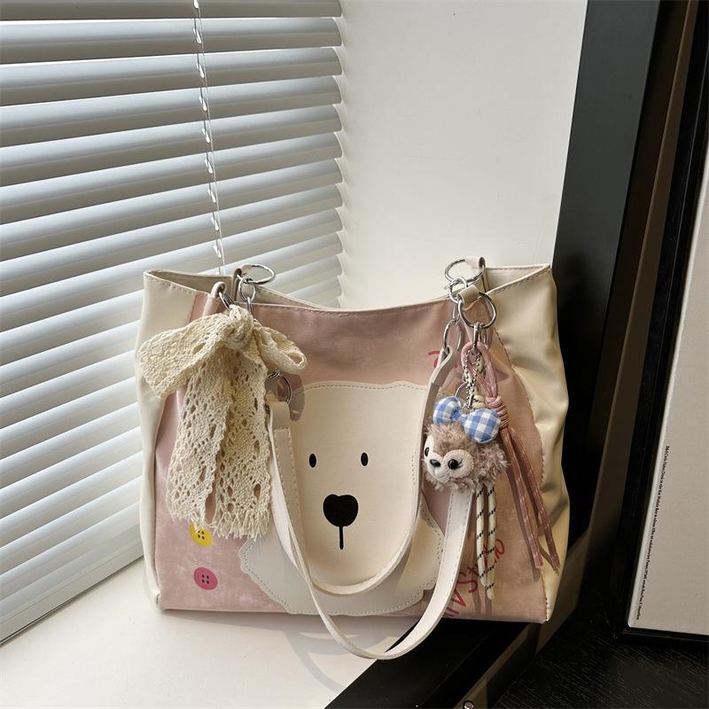 

Новая популярная сумка-ведро для通勤, универсальная, модная, с милым рисунком собаки, большой вместимости, портативная, на плечо, подмышку no pendant розовый