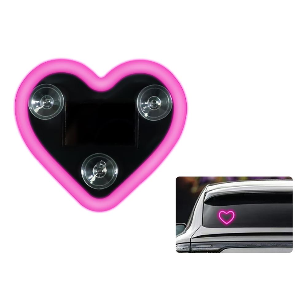 Car LED Ambient Light, Solar Powered Heart Shape Lights, LED Neon Light for Car Back Window Decoration, Night Driving, 5 Mode розовый
