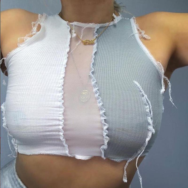 

Женский летний цветной лоскутный жилет, модный топ с круглым вырезом и открытым пупком, без рукавов, женский тонкий повседневный топ на бретелях M серый