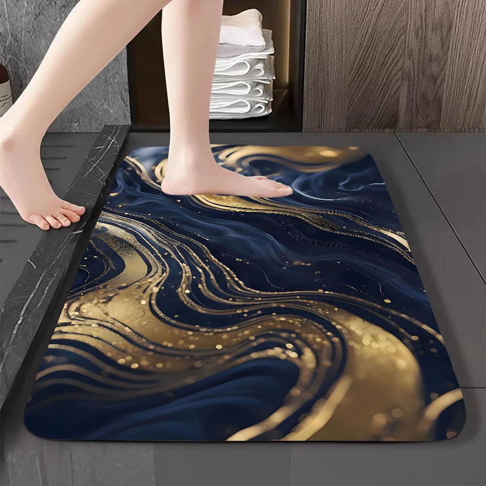 Luxury Black Gold Marble Floor Mat Graphic Printed Flannel Doormats for Bathroom Kitchen Entrance Carpet Home Decor