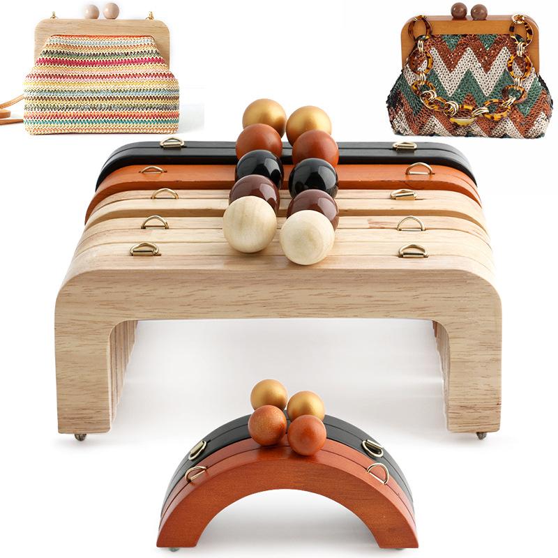 Stylish DIY Bag Mini Wooden Handle with Beads and Practical Kiss Clasp Closure