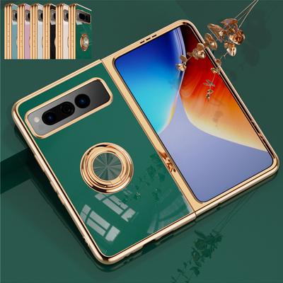 Shockproof Plating Ring Holder Phone Case for Google Pixel Fold Protective Stand Back Shell Luxury Full Protection Cover