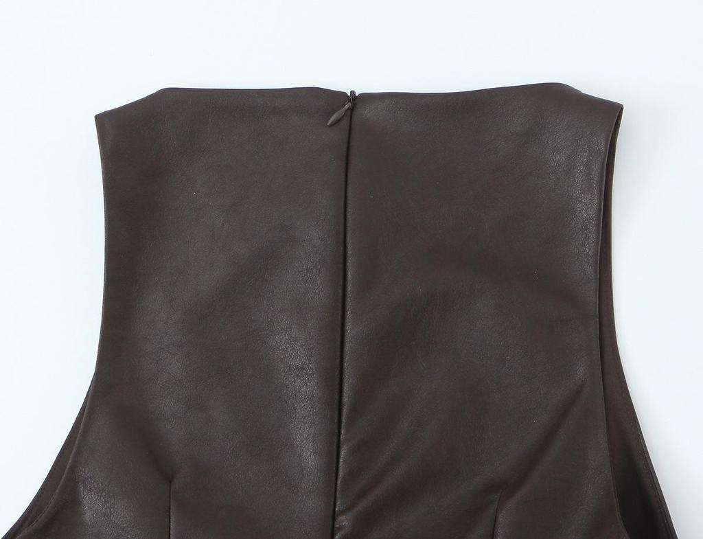 2025 Herbst/Winter Europäisches Damen-Leder-Ärmelloses Kleid mit Taillenraffung