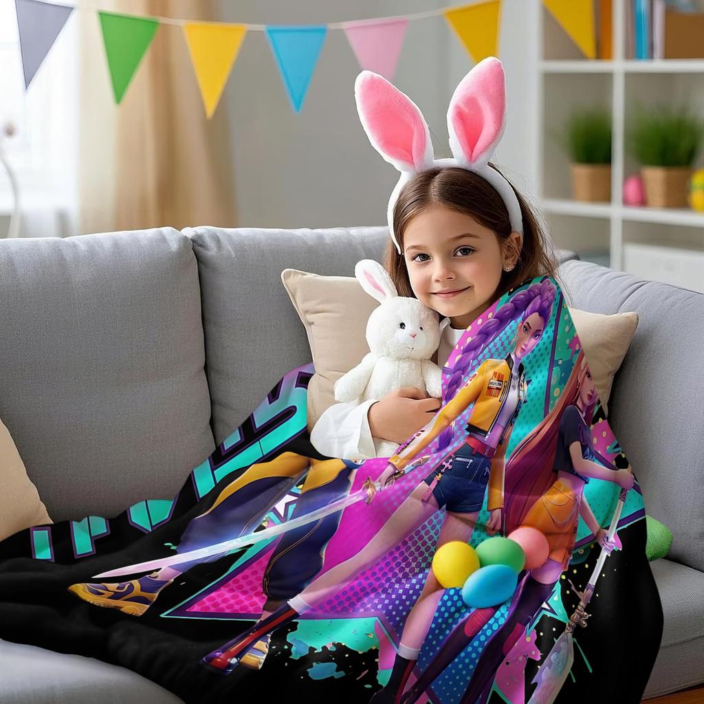 Hot Anime Hot Virtual Girl Group HUNTR/X Print Fleece Throw Blanket Super Soft Warm for Travel Office Home Fans Must-Have Gift