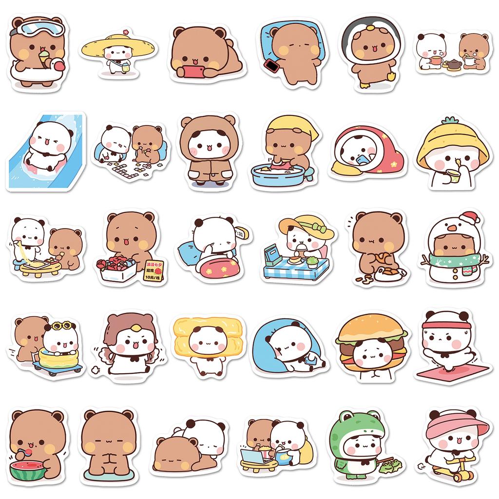 60PCS Kawaii Bubu and Dudu Stickers Cartoon Bear and Panda Sticker for Water Bottle Laptop Skateboard Scrapbook Luggage Kid Toy