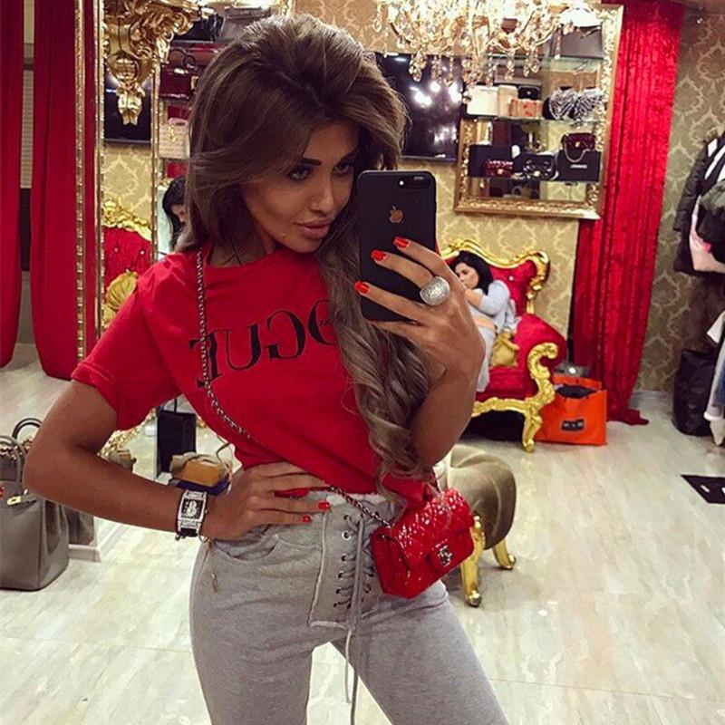 European & American Celeb Letter Print Short-Sleeve T-Shirt