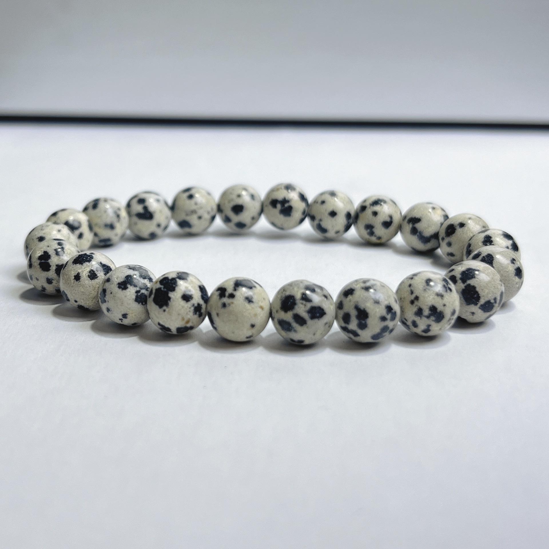 Natural Dalmatian Jasper Beaded Bracelet Elastic Stretch Round Stone Beads Jewelry Accessory for Men Women One Size