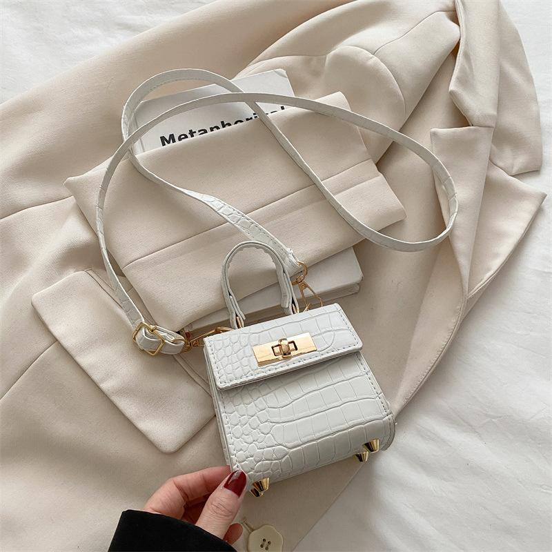 Fashion Crocodile-Embossed Mini Top Handle Bag with Gold Lock Detachable Crossbody Strap Faux Leather Shoulder Purse for Women