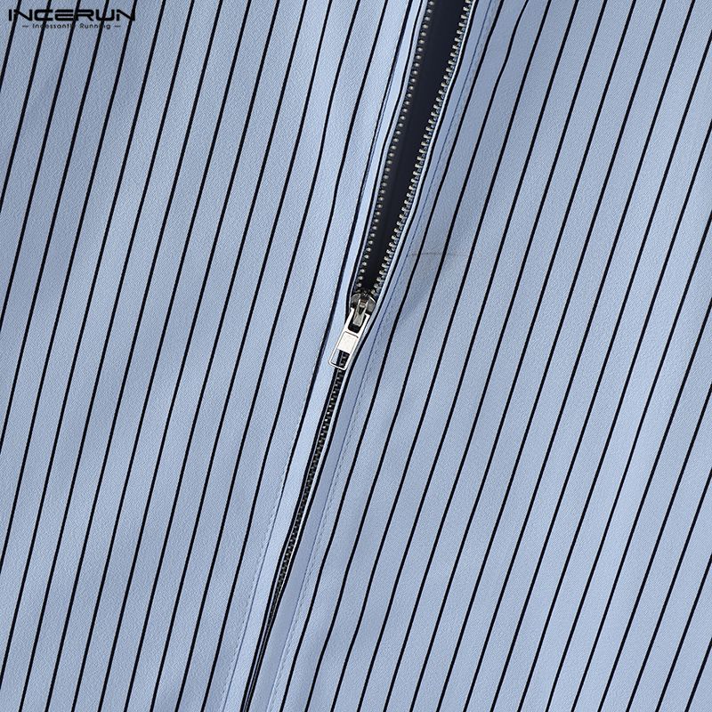 INCERUN Oversized Men Long Sleeve Striped Print Shirts Casual Loose Button Tops