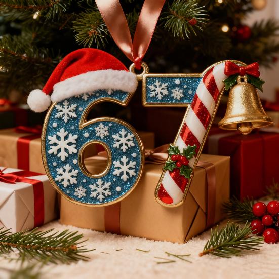 67 Christmas Ornament 2D Flat Funny Six Seven Meme Christmas Decoration