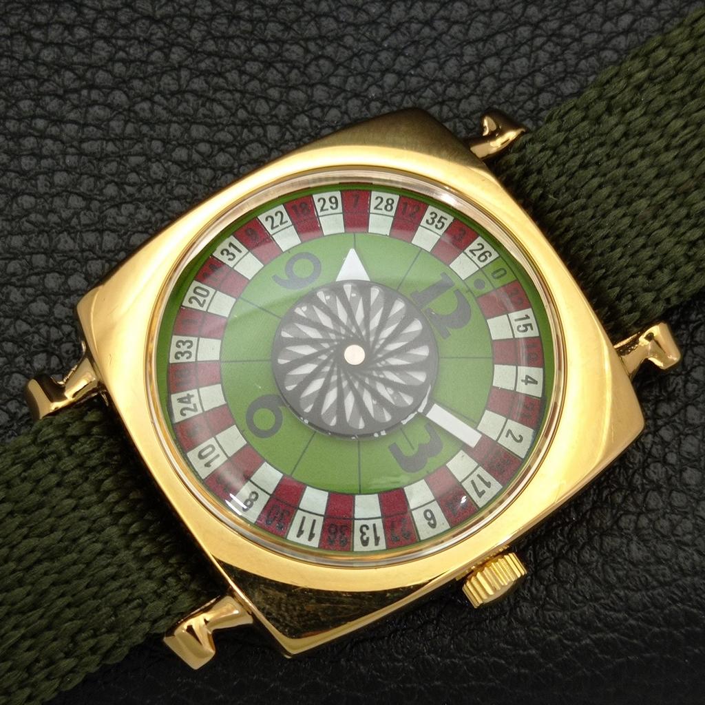 HAND-WINDING VINTAGE SWISS MENS POKER FACE GREEN COLOR DIAL WATCH A701123-5 R205b-a701123
