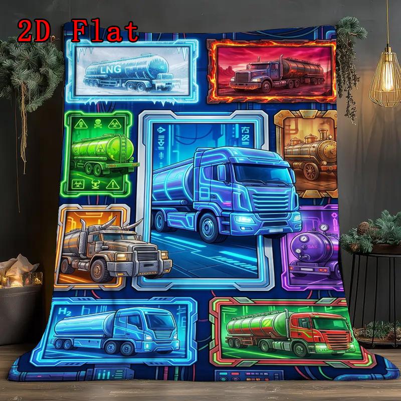 Future Tanker Trucks Showcase 2D Flat Pattern Flannel Blanket, High Quality All Seasons, Home Decor, Warmth and Comfort, Perfect for Christmas Gifts.