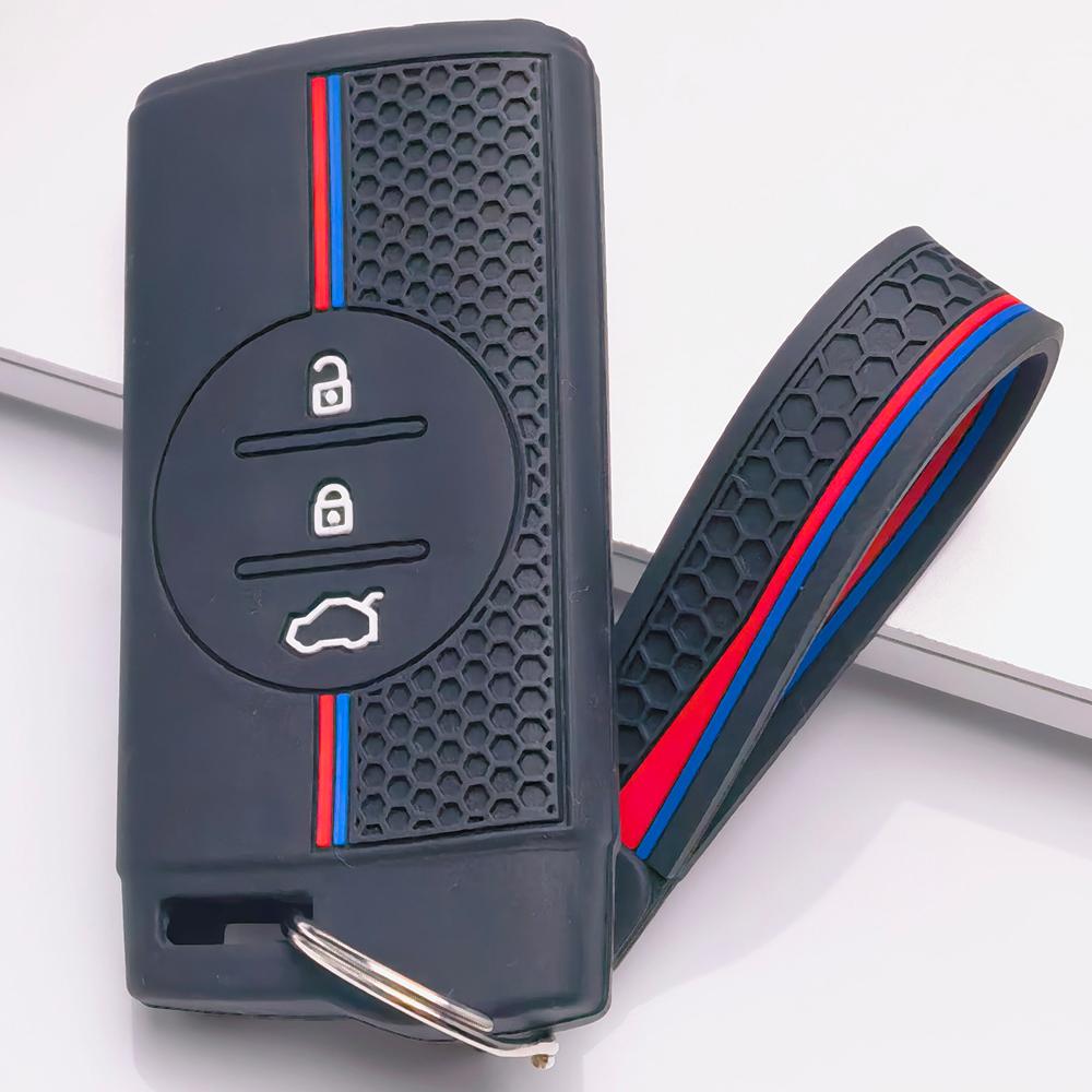 Silicone Remote Key Cover for Chery Tiggo 2 Tiggo 3X Tiggo 4 Tiggo 5X Tiggo 7 Pro with Keychain Honeycomb Texture Racing Stripe Key Fob Protector