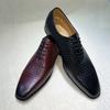 Fashion Elegant Handmade Cowhide Dress Shoes for Men Lace-Up Pointed Toe Plaid Red Breathable Leather High-Quality Sizes 39-46