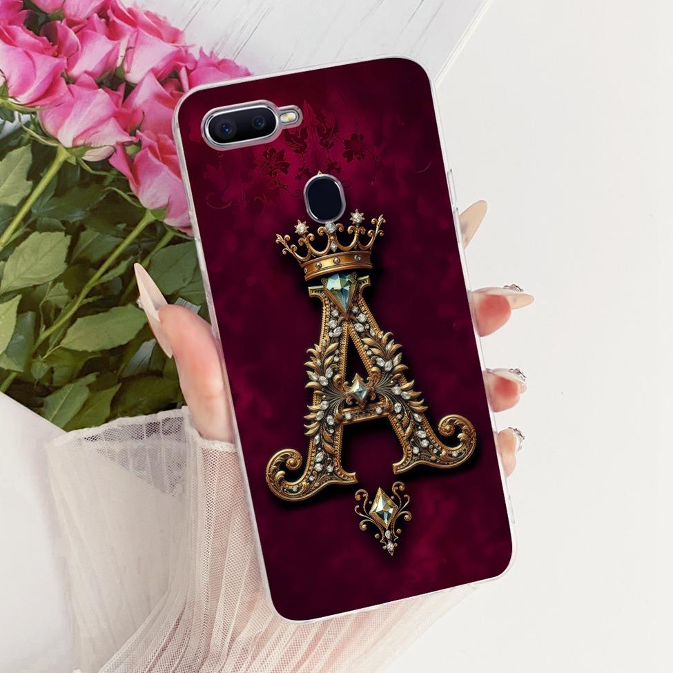 For Oppo F9 F9Pro Cover For Realme U1 Case Transparent Luxury Crown A-Z Letters 2D Flat Pattern Soft Phone Case For Oppo F9 Pro