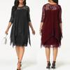 Elegante kant split mid lengte chiffon jurk vrouwen korte mouw lente zomer jurk vrouw effen A-lijn plus size jurken 24033