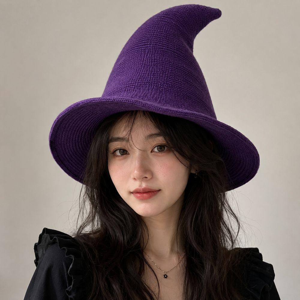 Solid Color Halloween Witch Hat Wool Knit Pointed Hat Wacky Halloween Party Hat  Masquerade