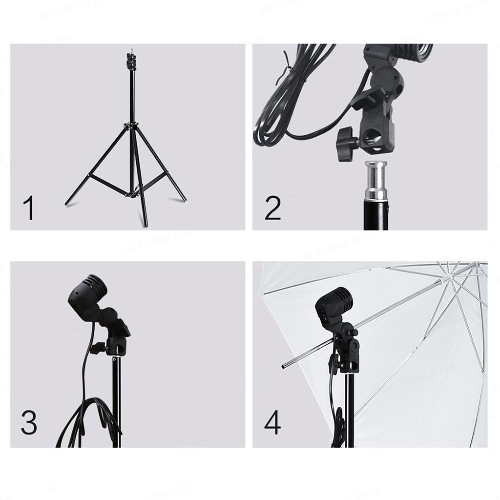 Studio Photography Umbrella Kit with 33 Inch White Umbrellas * 2 + 2M Metal Tripod Stands * 2 + E27