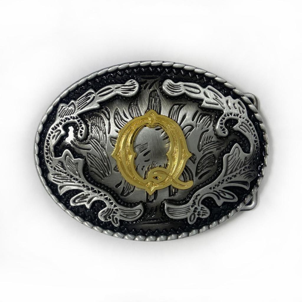 Western Cowboy Ethnic-Style Oval Belt Buckle - English Letters & Tang Grass Pattern Alloy