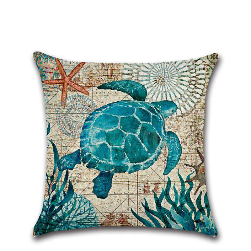 

Retro Marine Collection Plush Peach Skin Throw Pillow Cover Cozy Polyester Fill Landscape Pattern Seaturtle