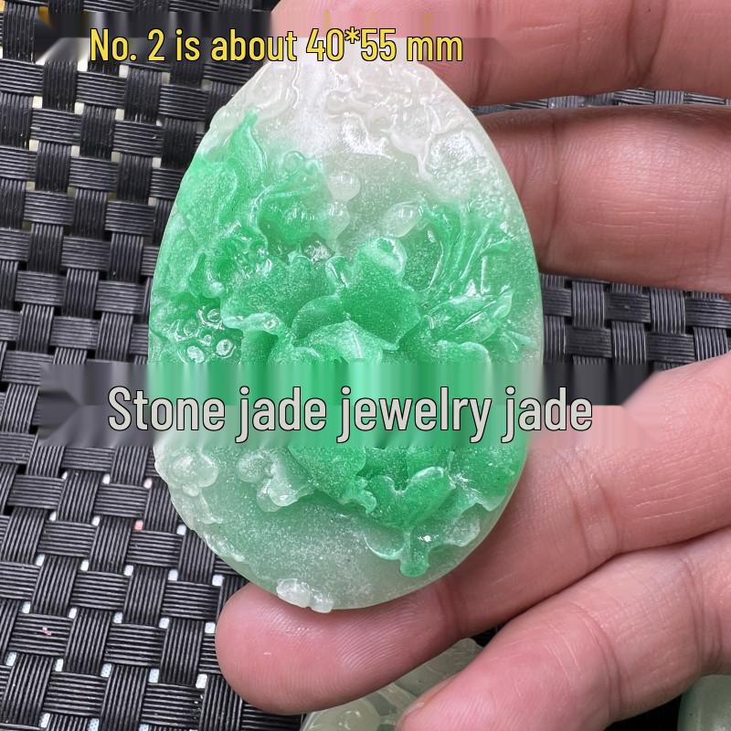 Imitation Jade Peony Flower Pendant in Emerald Green with Frosted Finish