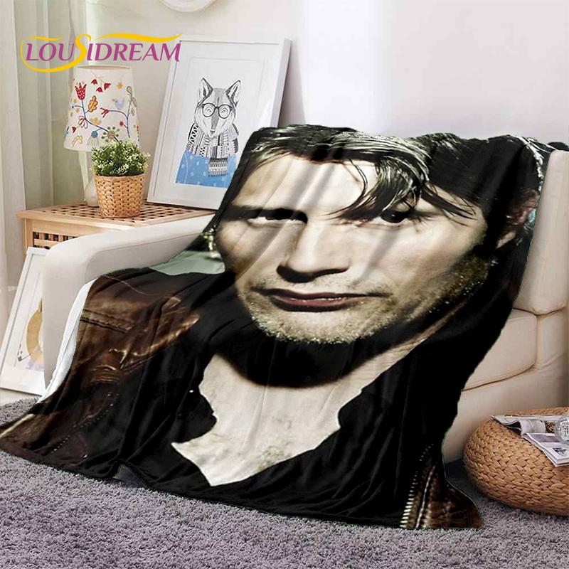 Mads Mikkelsen 3D Schauspieler StarSoft Decken, Warm halten Überwurfdecke Bequeme Decke für Picknick Betten Sofa Zuhause Schlafzimmer Geschenk Kind