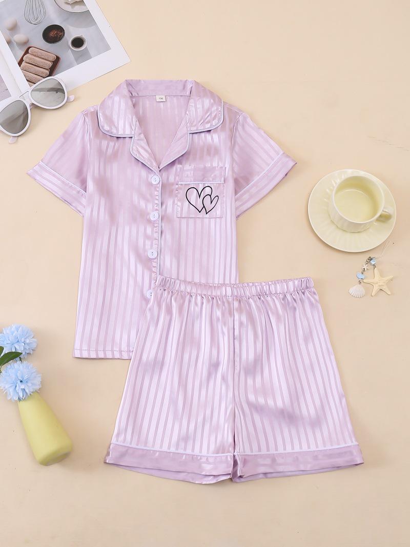 Summer Cartoon Print Short-Sleeved Pajama Set for Girls Size 120