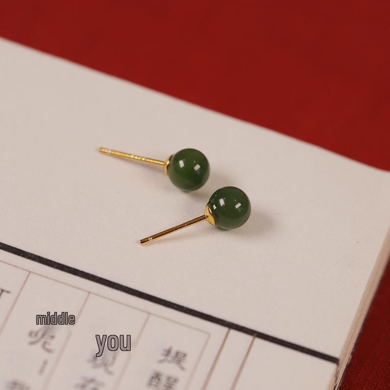Tichiya S925 Sterling Silver Natural Hetian Jade Nephrite Earrings - Simple, Versatile, and Exquisite New Style