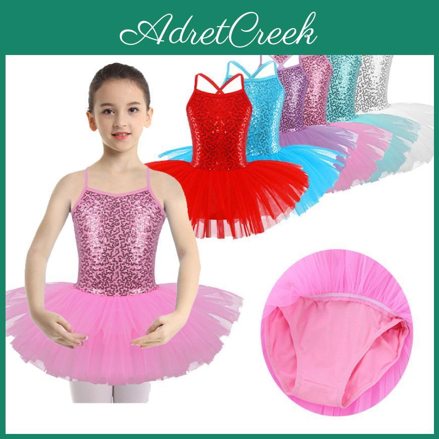 Girls Camisole Ballet Sequined Kids Tutu Dress Skirted Leotard Ballerina Glittering Dance Costumes