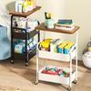 1pc Three-Layer Mobile Storage Cart | with Wooden Tabletop, Sturdy Metal Frame - Universal Wheel for Easy Movement