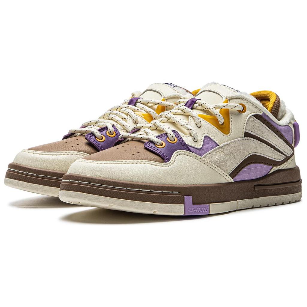 Li Ning Weiw Pro Skateboard Series Comfortable Versatile Non-Slip Durable Low-Top Skate Shoes Women Sneaker White Brown Purple AECU032-3