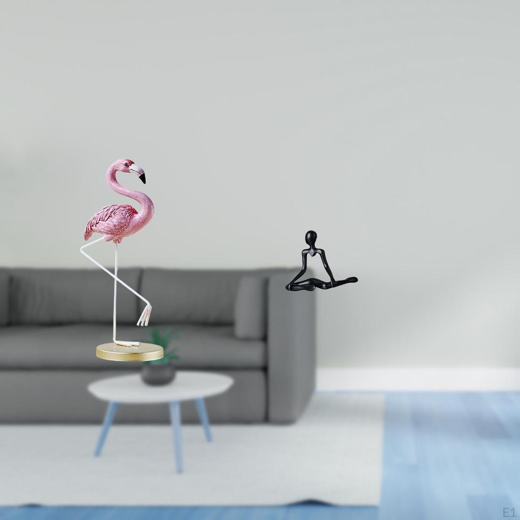 Flamingo Thinker Resin Bird Sculpture Modern Art Figurine Creative Abstract Home Decor Metal Stand